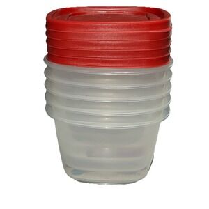 5X Rubbermaid 7 Cup Square Food Storage Containers 7J63 w/ Red Lid 7J64 USA Made